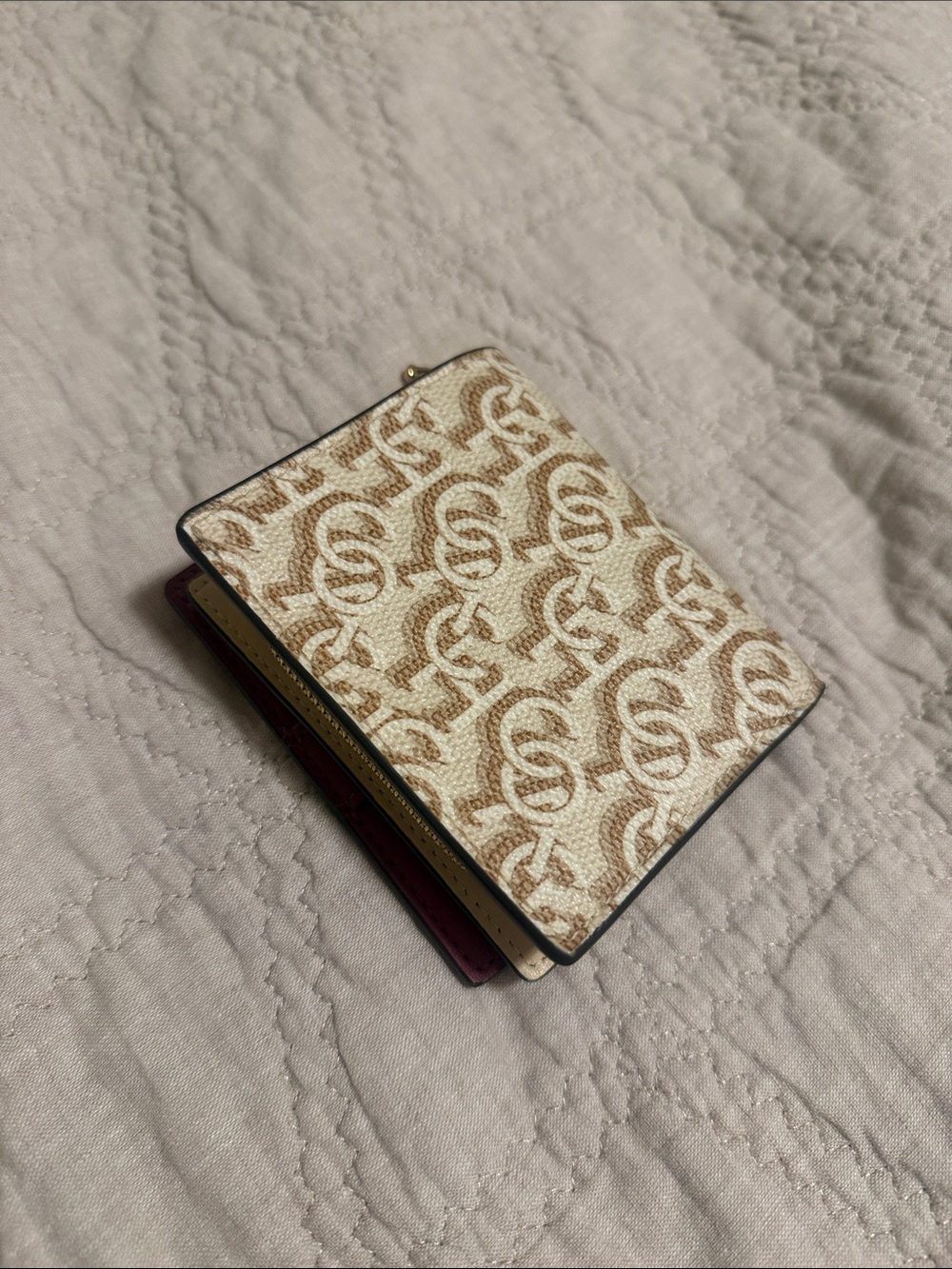 Coach Small Wallet in Wine and Beige